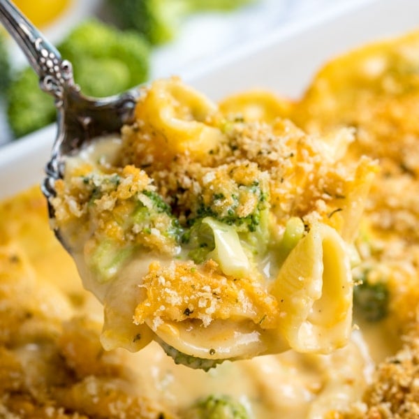 This homemade baked Broccoli Mac and Cheese recipe is about to be your new favorite recipe for Meatless Monday! It's creamy, delicious and seriously easy to make!