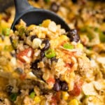 This Southwest Ground Turkey and Rice Skillet recipe is a deliciously easy throw-together dinner. It's full of great flavor with a kick to it and is a healthy way to mix things up in your dinner rotation!