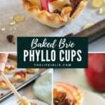 A collage of 3 images of the Brie Bites in Phyllo cups