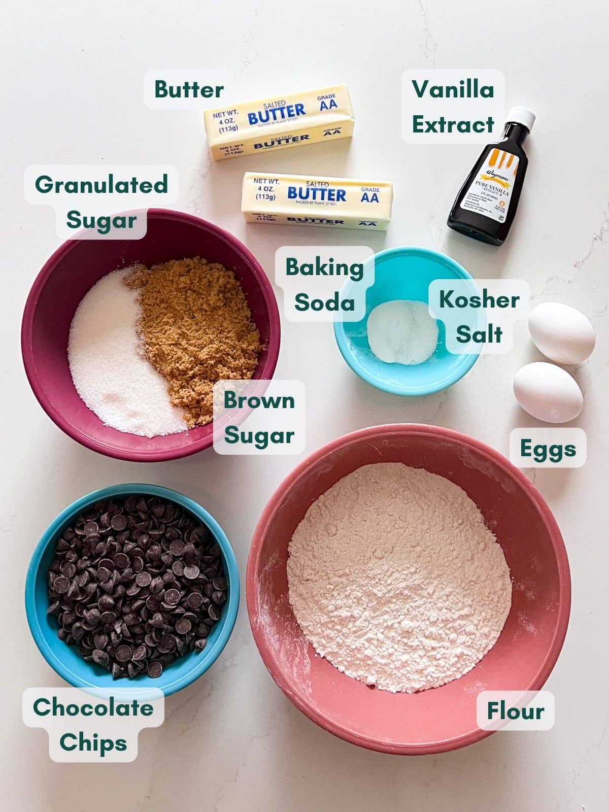An overhead image of all the ingredients for these cookies.