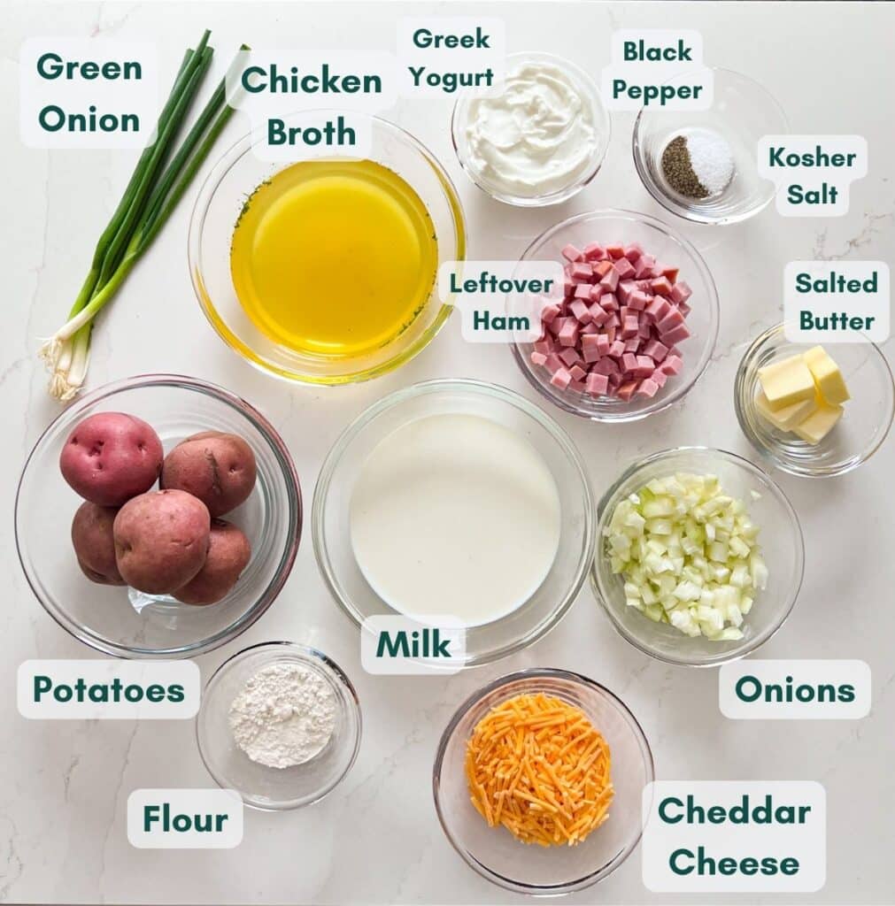 An overhead image of the ingredients for this soup.