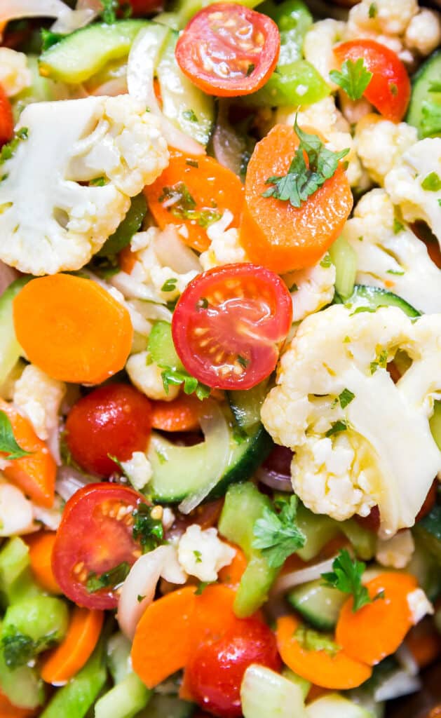 A close up image of the vegetables in this salad.
