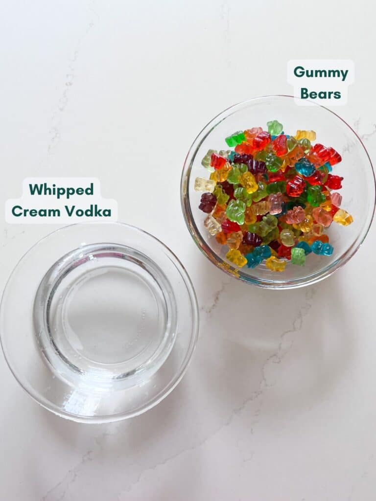 An overhead image of the recipe ingredients labeled in glass bowls.