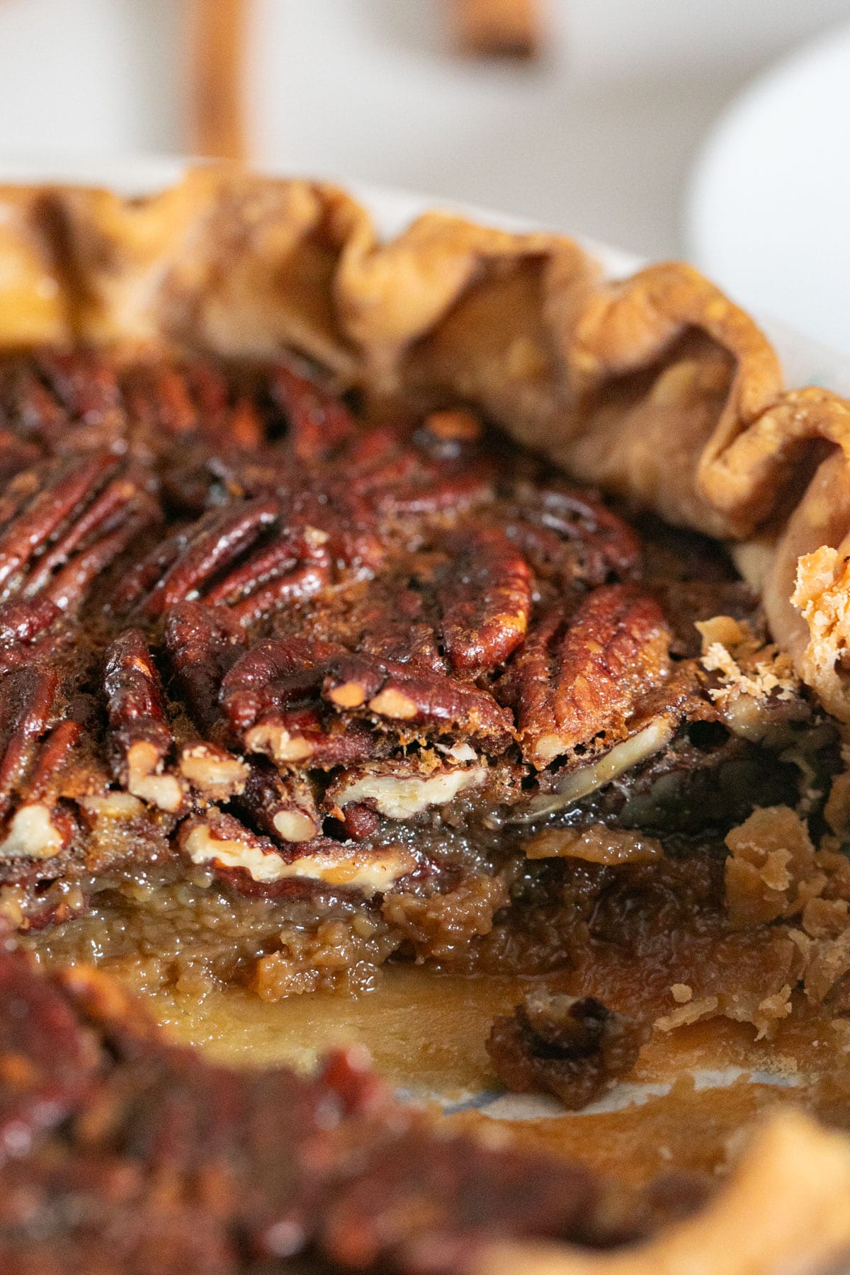 A close up image of the inside of the pie after a slice has been removed.