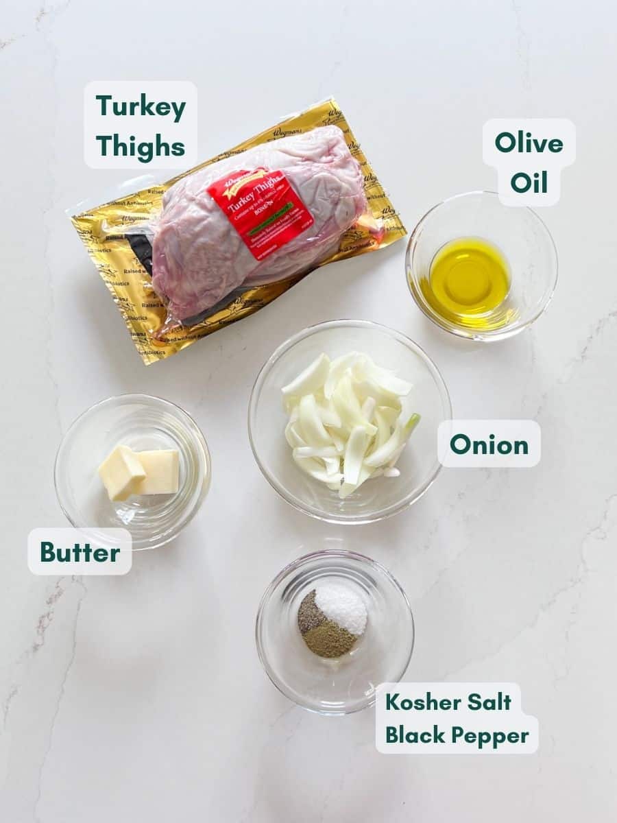 An overhead image of labeled recipe ingredients.
