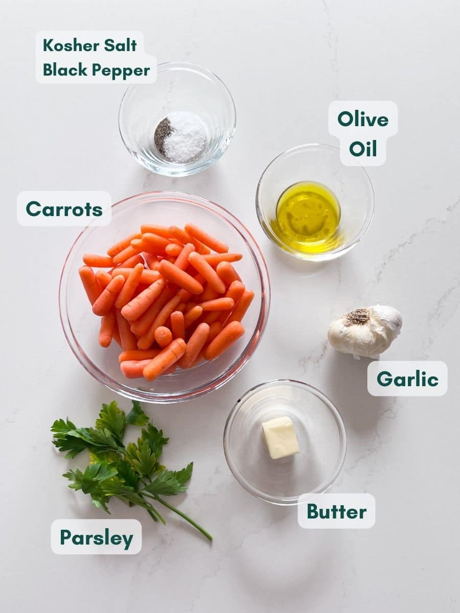 An overhead image of labeled ingredients for this recipe.