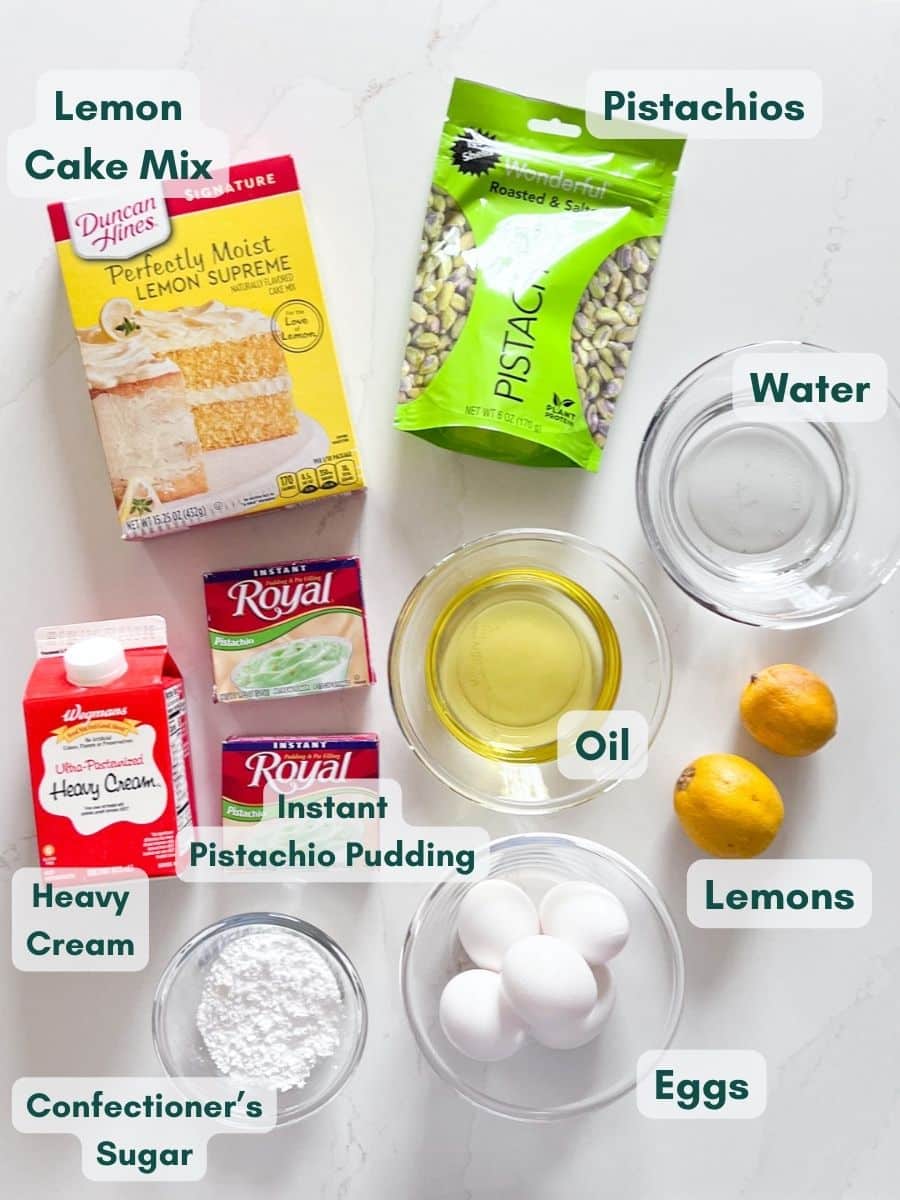 An overhead image of the ingredients for this cake.