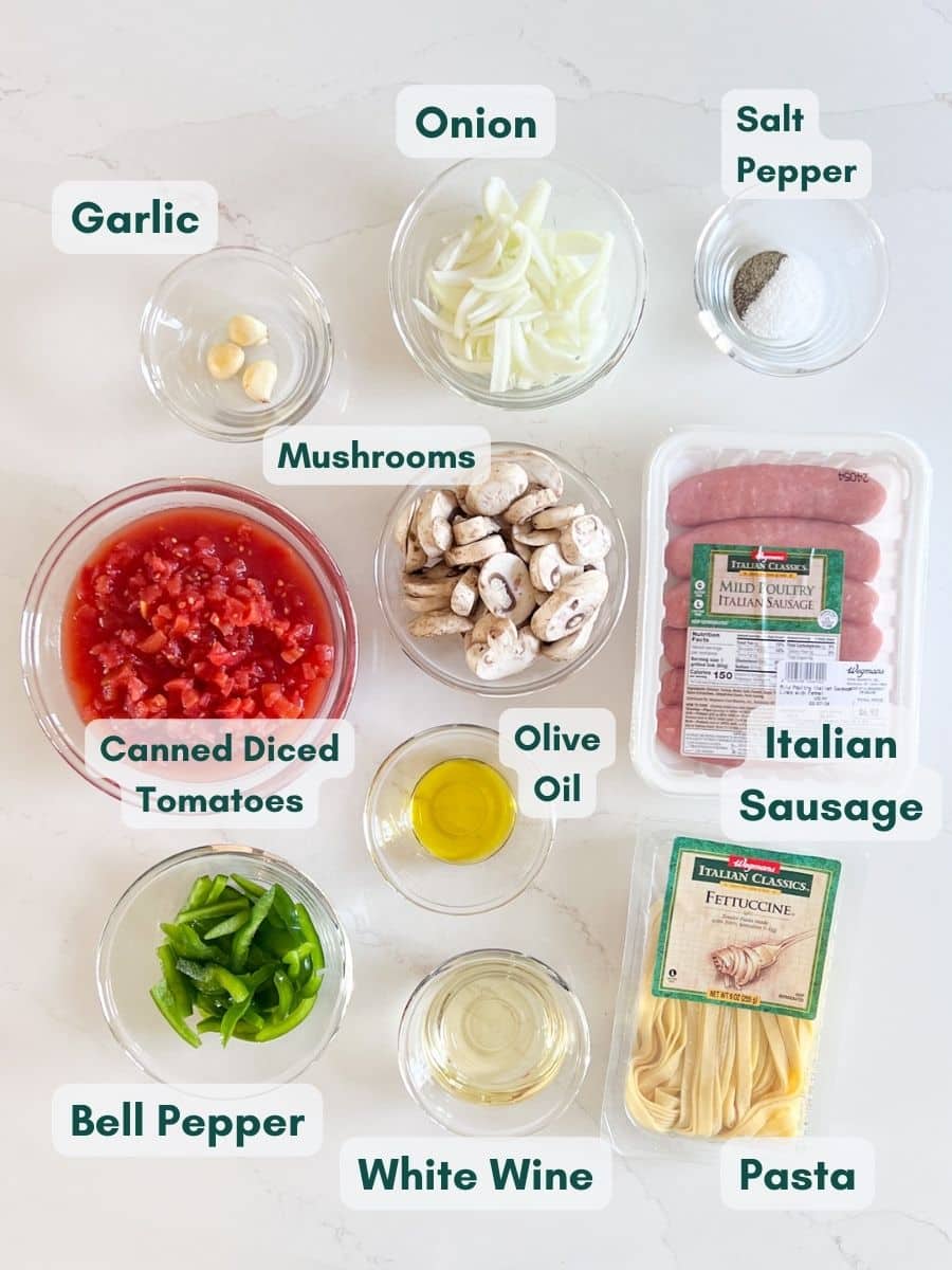 An overhead image of the labeled ingredients for this recipe.