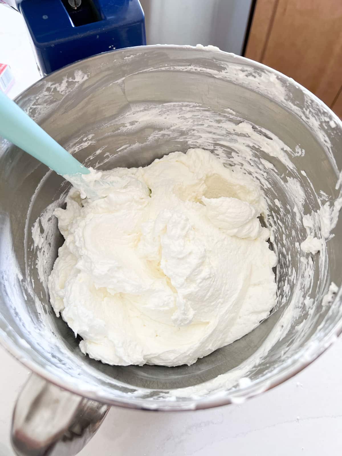 The bream cheese mixture after the whipped cream is folded into it and well combined.