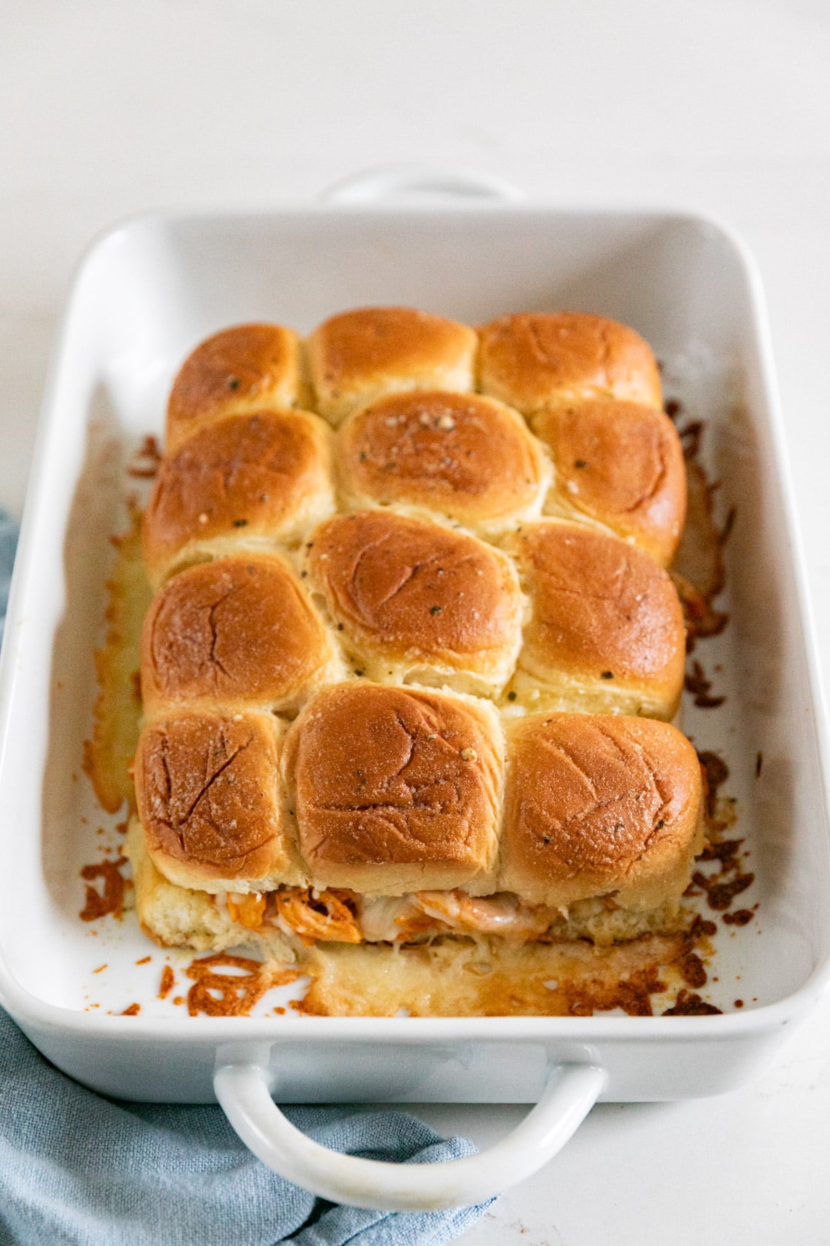A pan of buffalo sliders.