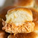 A close up image of a buffalo chicken slider.