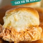 A close up image of a buffalo chicken slider.