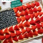 An overhead image of an American Flag Pizza with berries around it.
