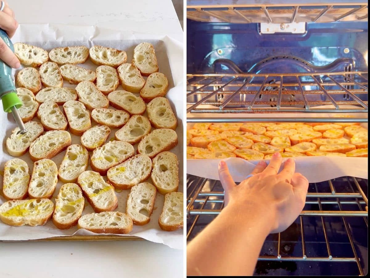 Baguette on a pan and then the pan in the oven.