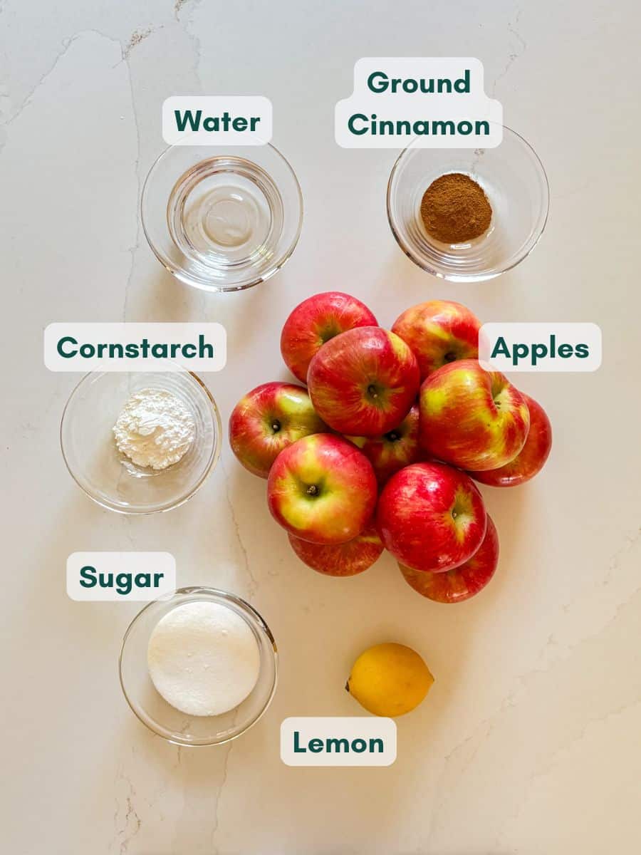An overhead image of labeled recipe ingredients.