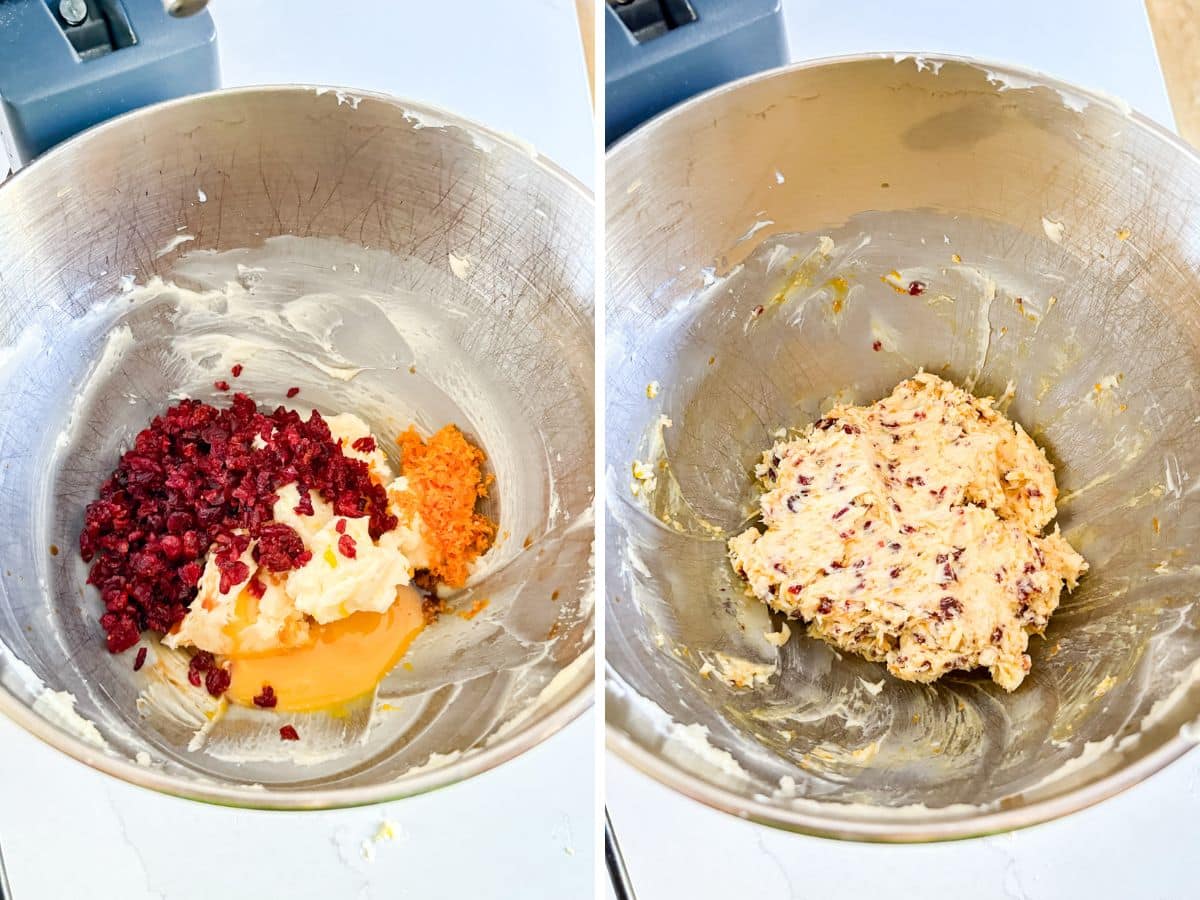 Wet ingredients in the bowl and then mixed together.
