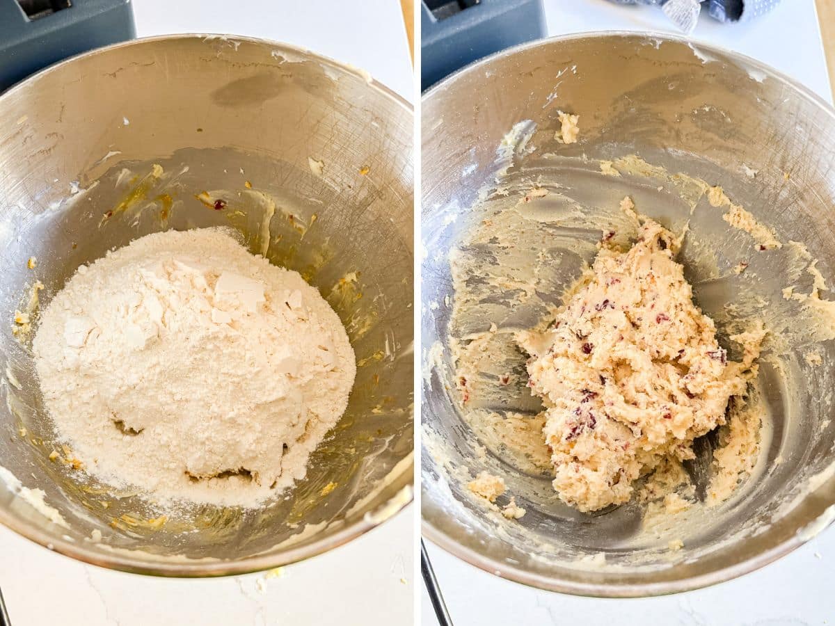 Dry ingredients added and then mixed into the dough.