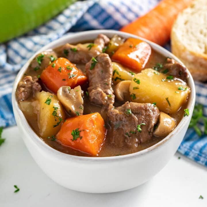 A bowl of hearty lamb stew.