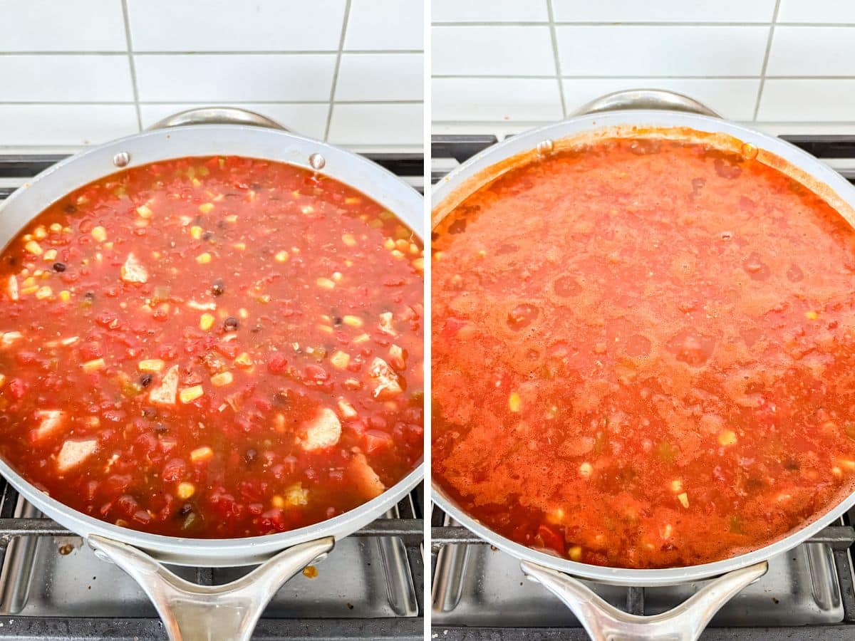 Sauce ingredients added and then bubbling in the pan.