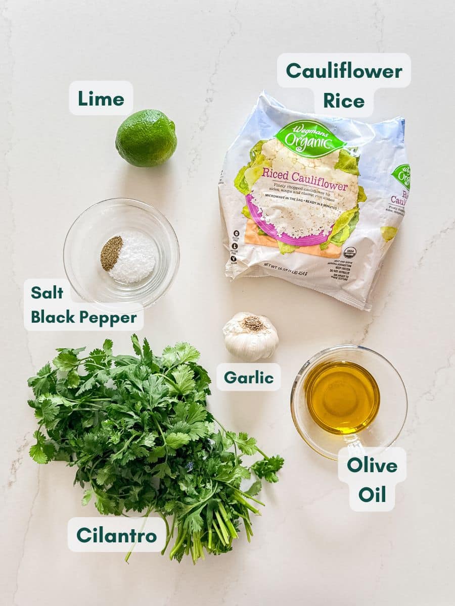 An overhead image of labeled recipe ingredients.