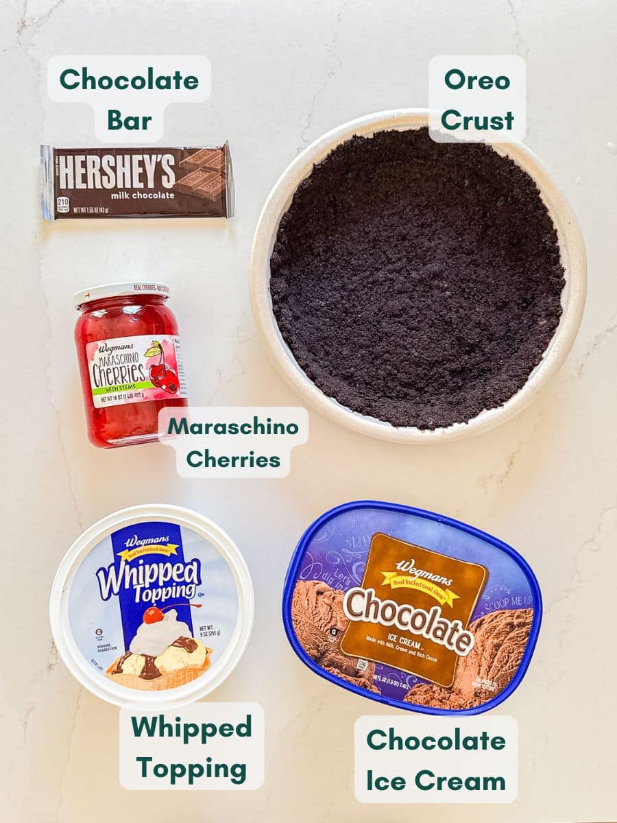 An overhead image of labeled recipe ingredients.