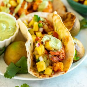 A close up of a shrimp taco.