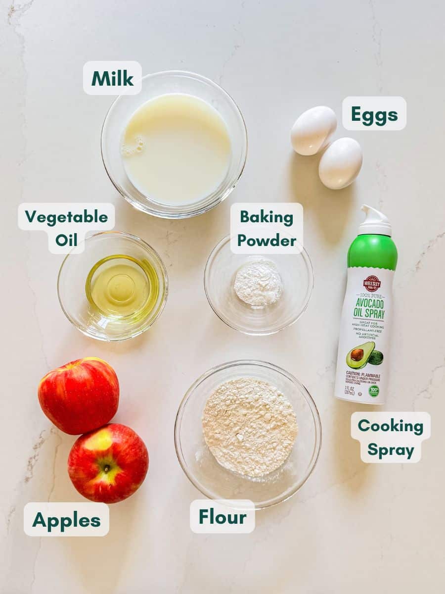 An overhead image of labeled recipe ingredients.