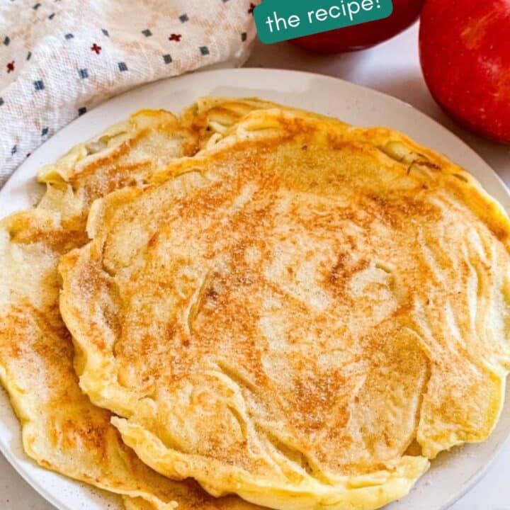 A close up image of apple pancakes recipe on a plate.