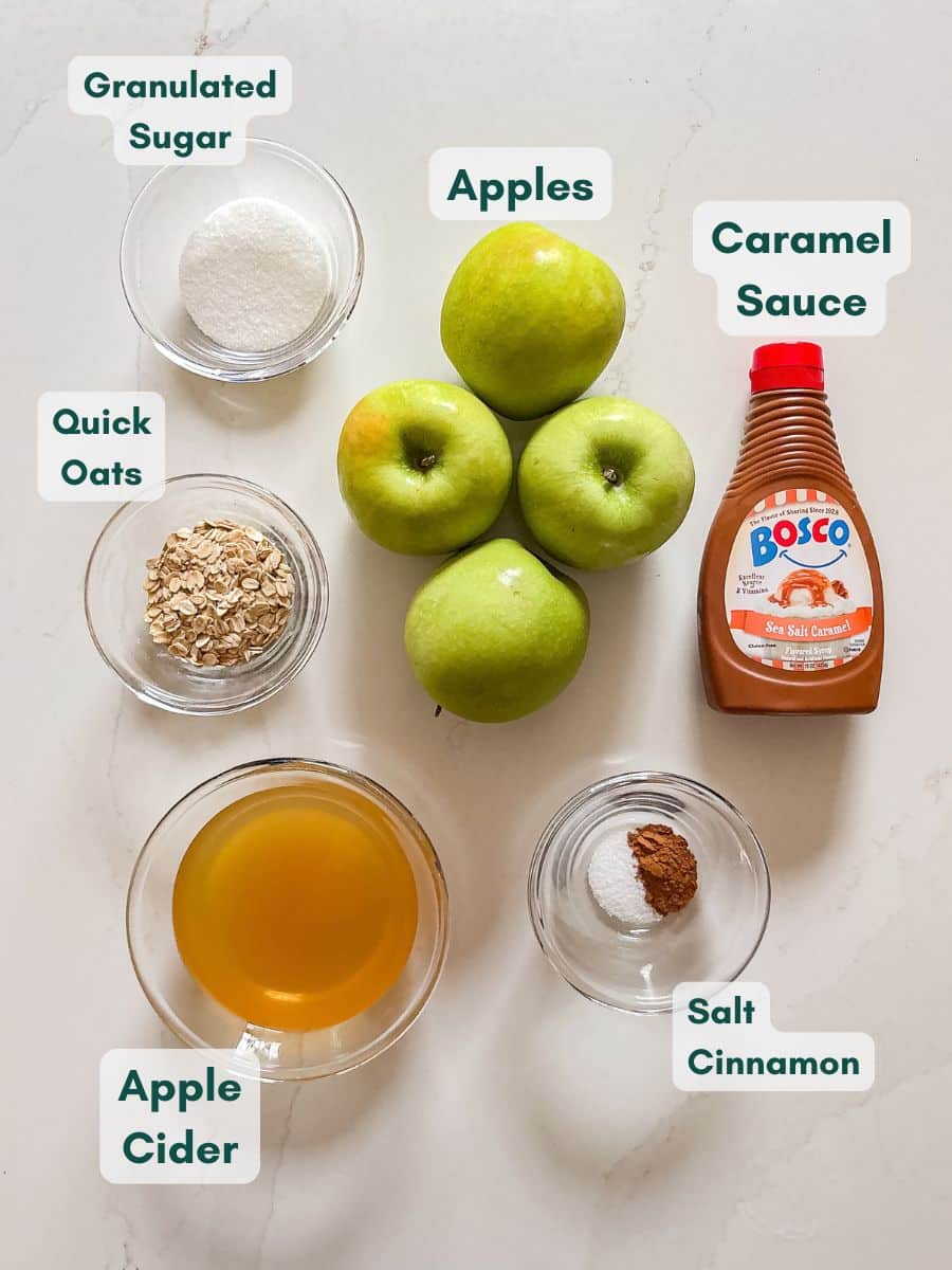 An overhead image of labeled recipe ingredients.